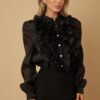 Sheer Ruffle Blouse with Micro Crystal Buttons