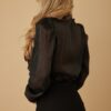 Sheer Ruffle Blouse with Micro Crystal Buttons