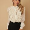 Ruffle Micro Crystal Long Sleeve Blouse – Puff Shoulders