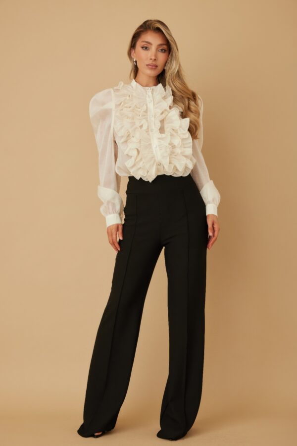 Ruffle Micro Crystal Long Sleeve Blouse – Puff Shoulders