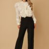 Ruffle Micro Crystal Long Sleeve Blouse – Puff Shoulders