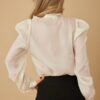 Ruffle Micro Crystal Long Sleeve Blouse – Puff Shoulders