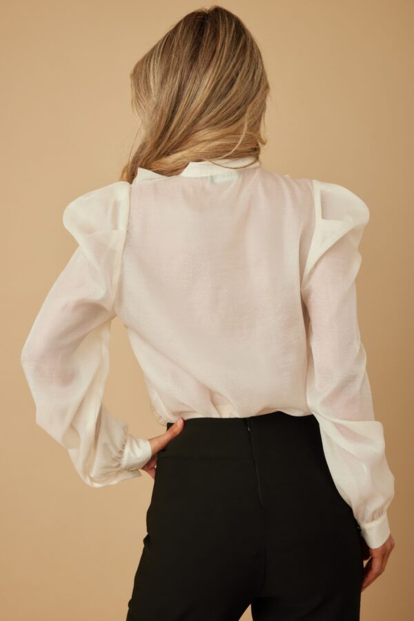 Ruffle Micro Crystal Long Sleeve Blouse – Puff Shoulders