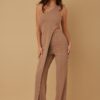 One-Shoulder Draped Maxi Two-Piece with Rhinestone Trim