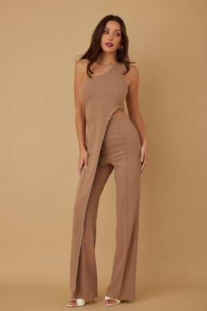 One-Shoulder Draped Maxi Two-Piece with Rhinestone Trim