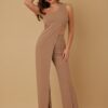 One-Shoulder Draped Maxi Two-Piece with Rhinestone Trim