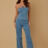 Striped Strapless Suit Set with Chain Accent