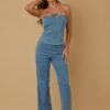 Striped Strapless Suit Set with Chain Accent