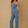 Striped Strapless Suit Set with Chain Accent