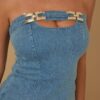 Striped Strapless Suit Set with Chain Accent