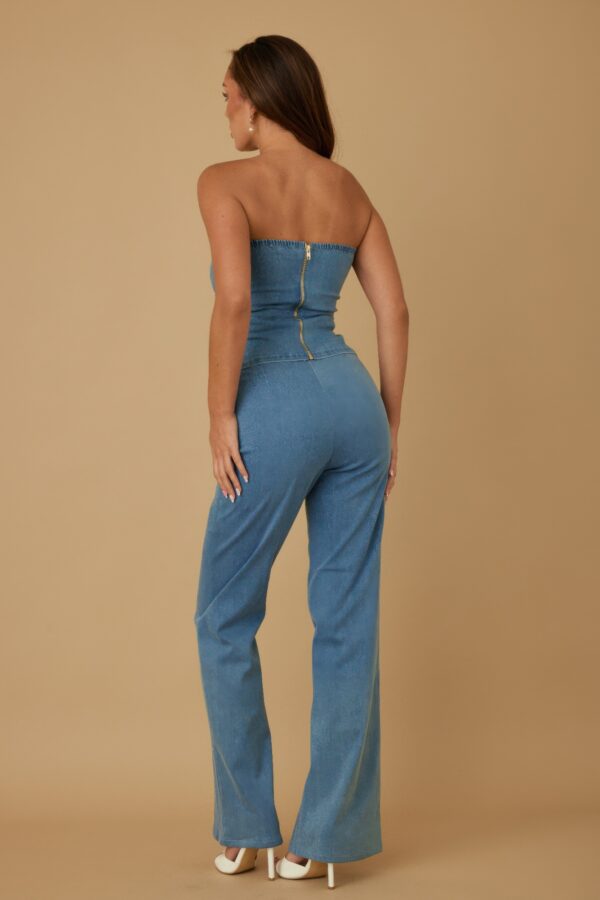 Striped Strapless Suit Set with Chain Accent
