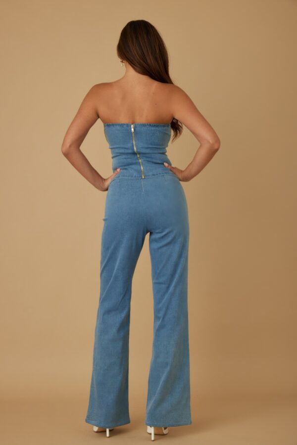 Striped Strapless Suit Set with Chain Accent