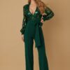 Flower Vein Sequin Print Jumpsuit with Bow Belt
