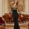 Sequin Floral V-Neck Jumpsuit with Bow Belt