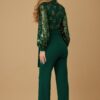Flower Vein Sequin Print Jumpsuit with Bow Belt