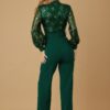 Flower Vein Sequin Print Jumpsuit with Bow Belt
