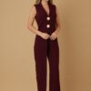 Open-Flap Jumpsuit with Gold Metal Shank Buttons