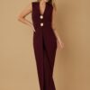Open-Flap Jumpsuit with Gold Metal Shank Buttons