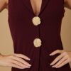 Open-Flap Jumpsuit with Gold Metal Shank Buttons