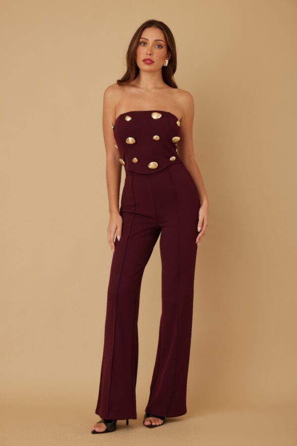 Strapless Mirror Stone Jumpsuit – Gold Embellished