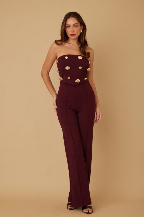 Strapless Mirror Stone Jumpsuit – Gold Embellished