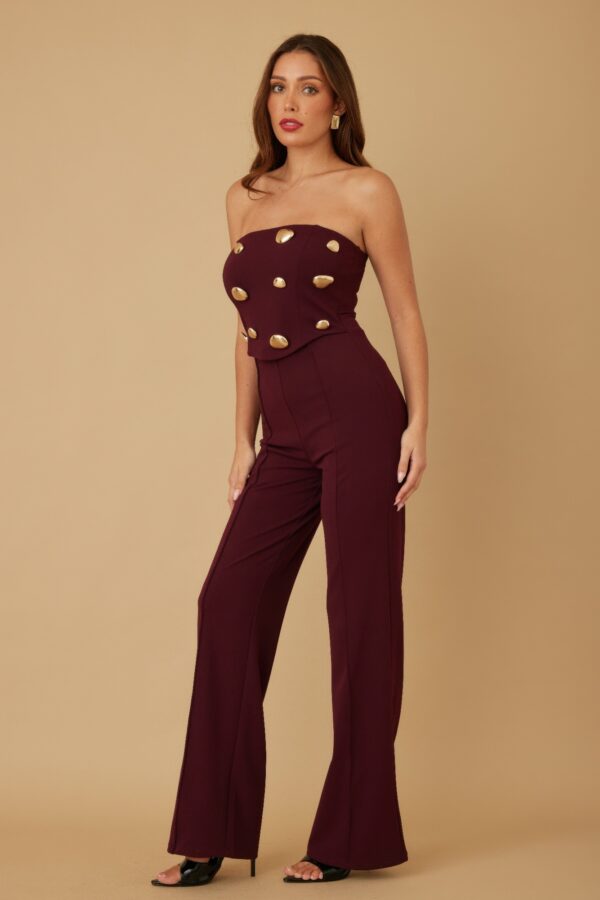 Strapless Mirror Stone Jumpsuit – Gold Embellished