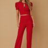 Puff Cap Sleeve Jewel-Trim Two-Piece Set