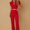Puff Cap Sleeve Jewel-Trim Two-Piece Set