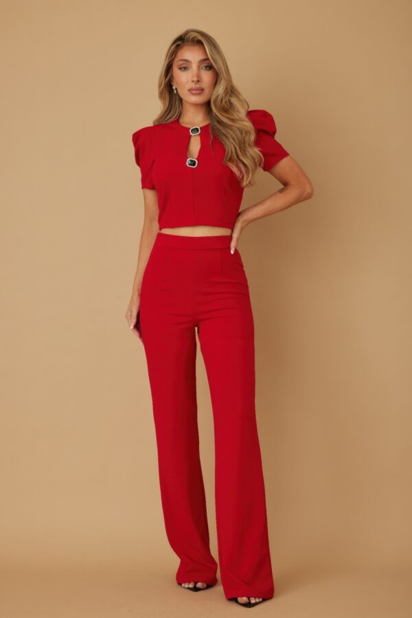 Puff Cap Sleeve Jewel-Trim Two-Piece Set
