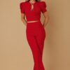 Puff Cap Sleeve Jewel-Trim Two-Piece Set