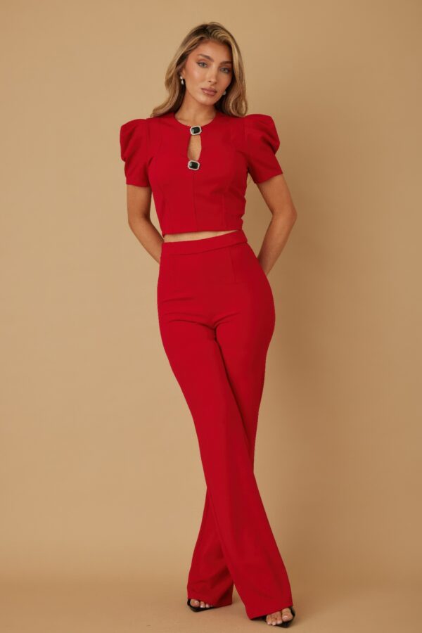Puff Cap Sleeve Jewel-Trim Two-Piece Set