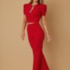 Puff Cap Sleeve Jewel-Trim Two-Piece Set