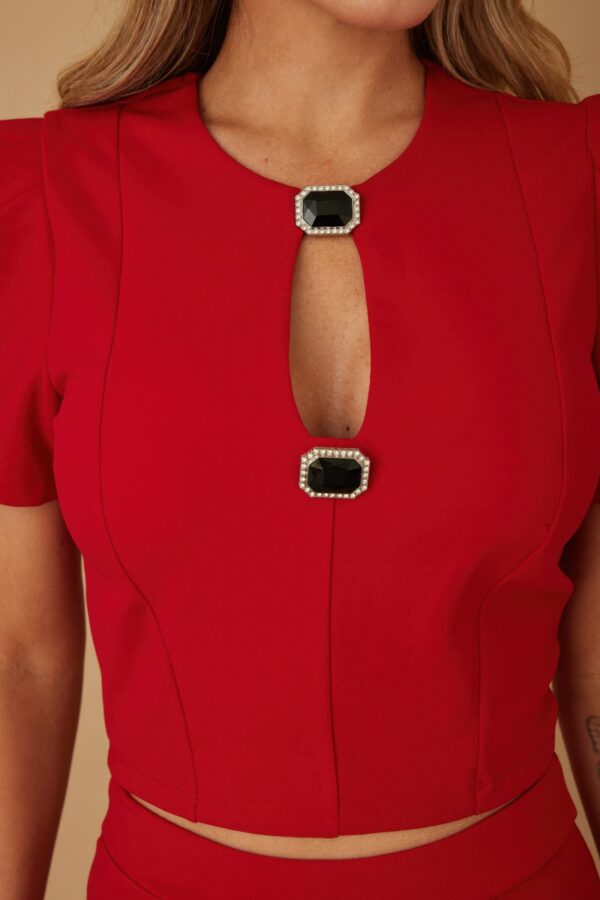 Puff Cap Sleeve Jewel-Trim Two-Piece Set