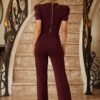 Puff Cap-Sleeve Jewel Two-Piece Set – Cropped Top & Flare Pants
