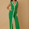 Sleeveless Jumpsuit with Single Golden Bell Button