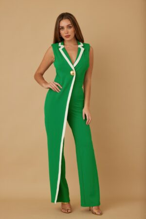 Sleeveless Jumpsuit with Single Golden Bell Button