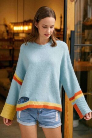 Asymmetrical Cut-Out Colorblock Sweater