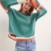Colorblock Knit Sweater with Asymmetrical Cut-Out