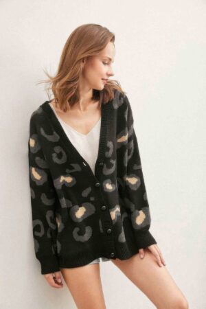 Leopard Print Button-Down Cardigan – Lightweight Knit