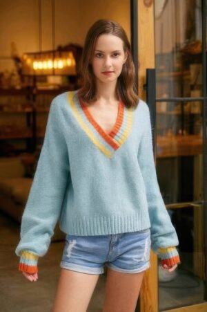 Overlap V-Neck Sweater – Soft Knit Relaxed Pullover
