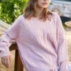 Solid V-Neck Knit Sweater with Side Slits
