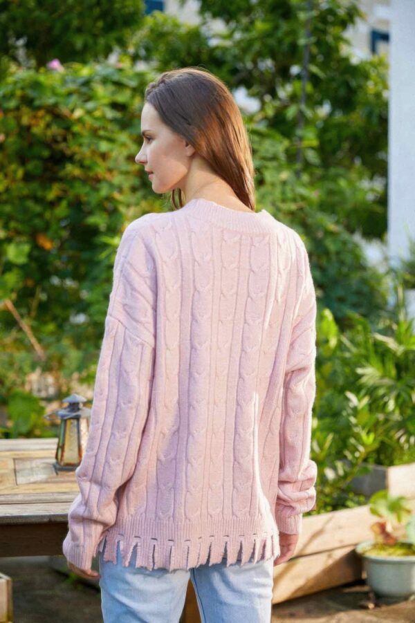 Solid V-Neck Knit Sweater with Side Slits
