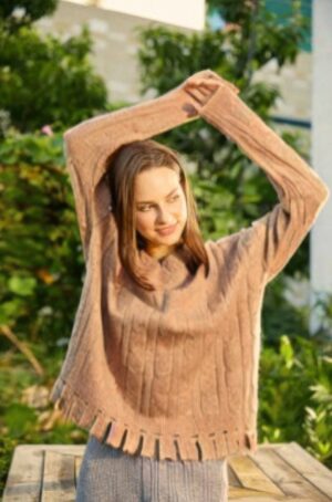V-Neck Knit Sweater with Side Slits