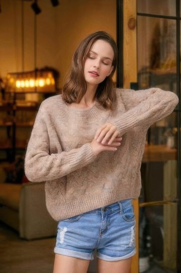 Cable Knit Sweater with Cross Cable Detail – Wool Blend