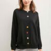 Solid Sweater with Contrast Color Buttons
