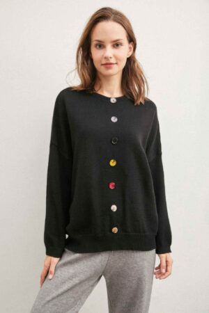 Solid Sweater with Contrast Color Buttons