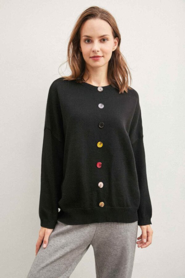 Solid Sweater with Contrast Color Buttons