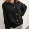 Solid Sweater with Contrast Color Buttons