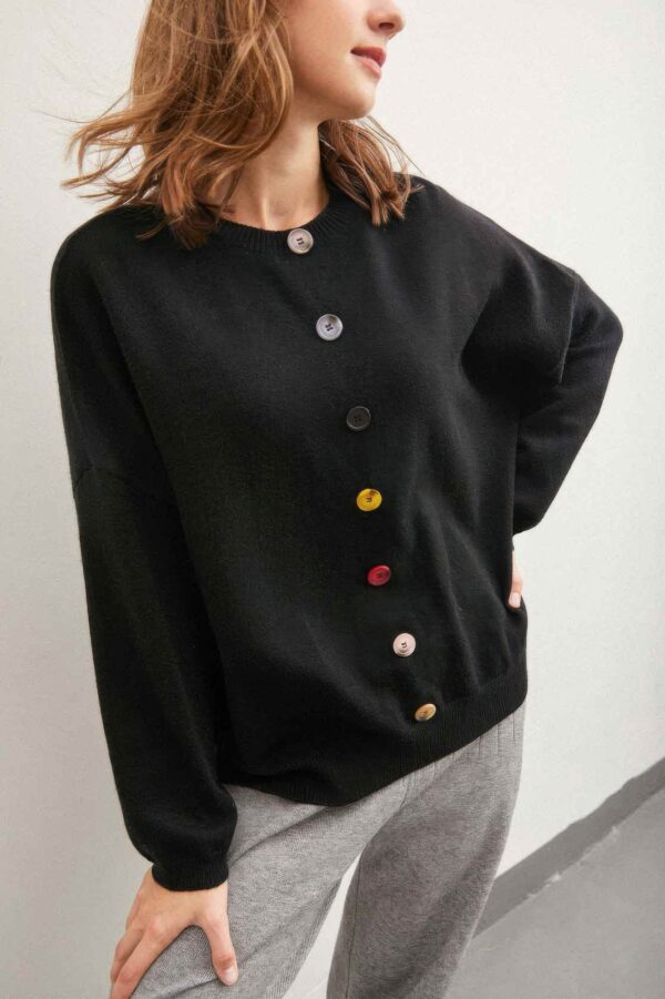 Solid Sweater with Contrast Color Buttons