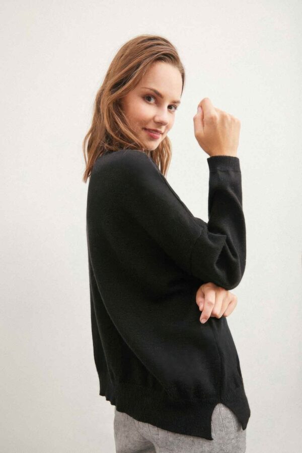 Solid Sweater with Contrast Color Buttons